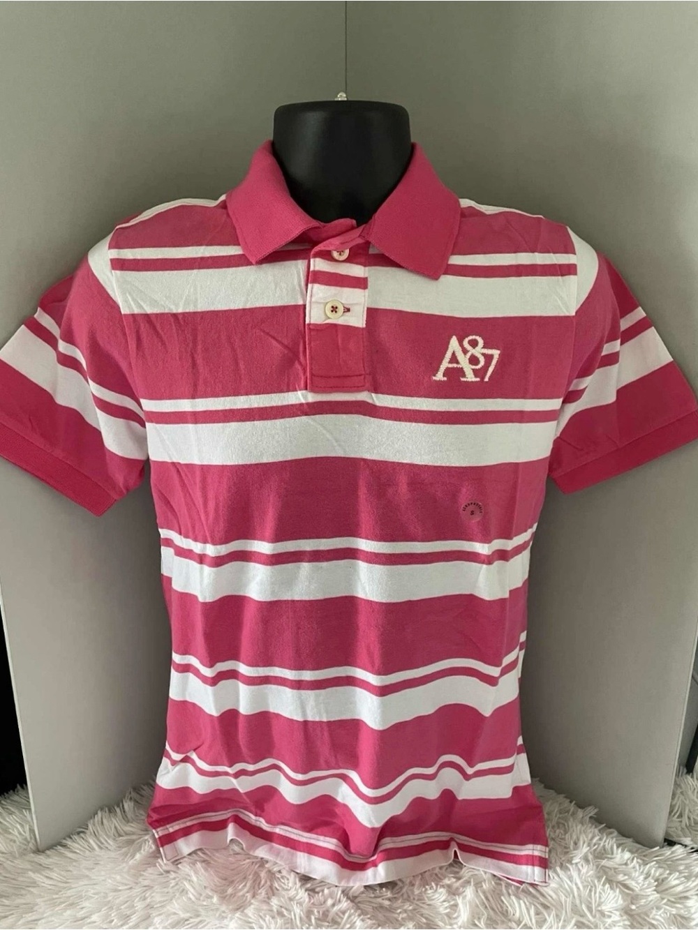 NWT Y2K AEROPOSTALE SS Striped Logo Polo Shirt (Pink/White) - Style #7899